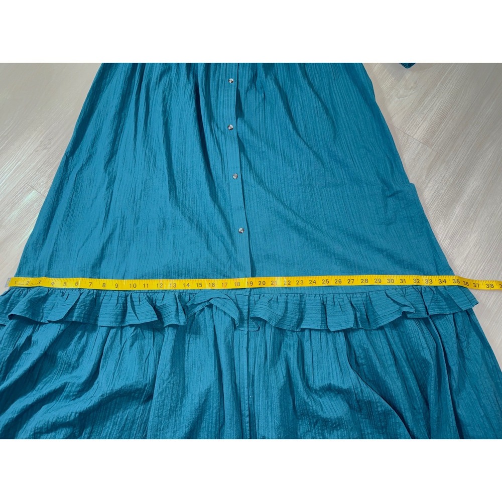 Anthropologie Teal Blue Ruffle Off Shoulder Cotton Gauze Midi Dress Large Boho - Picture 10 of 13